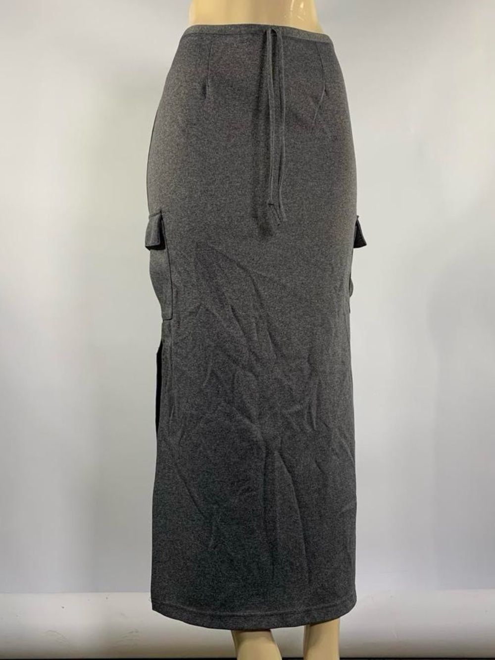 Y2K In Charge Gray Cargo Maxi Skirt Drawstring Utility Slit Pocket XS